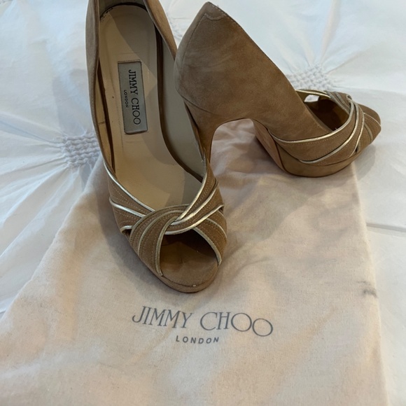 Jimmy Choo Size 39 Beige/Tan Suede Platform Peeptoe Pumps - Picture 3 of 6